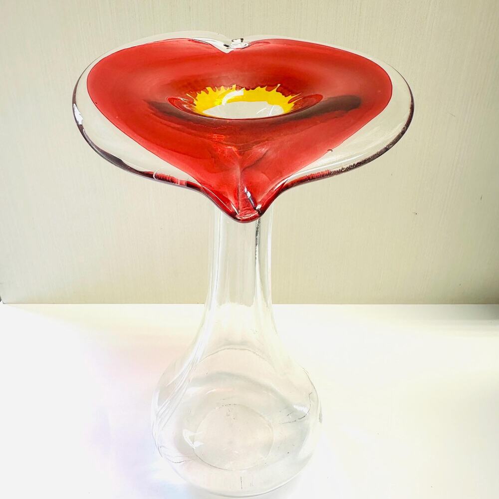 Vintage Art Glass Vase Jack in the Pulpit Red Yellow Clear